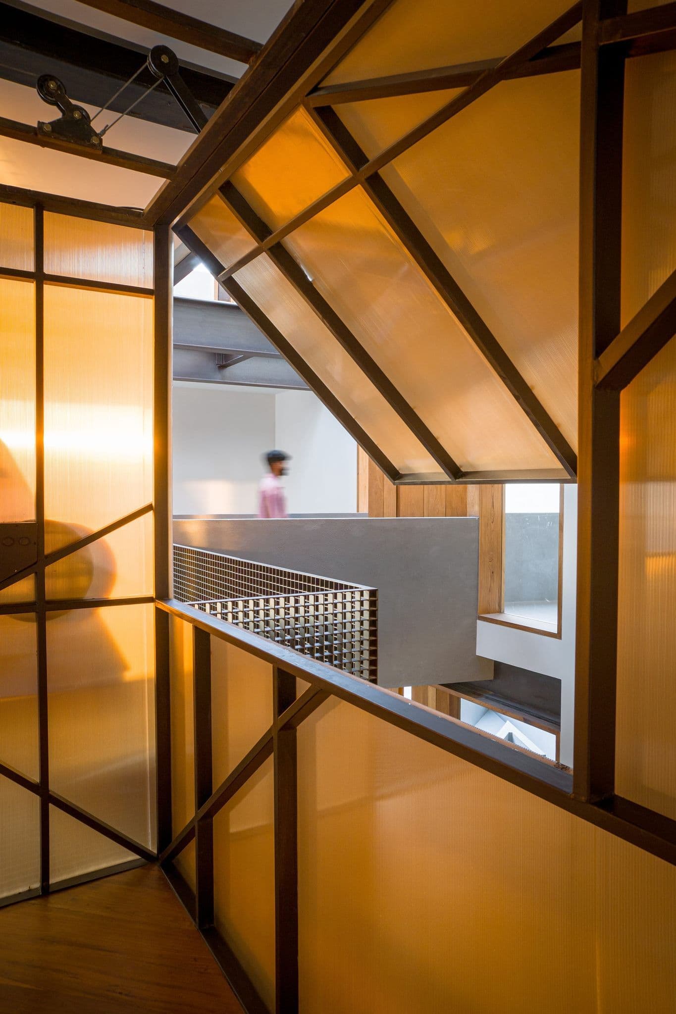 Skylit walkway and steel structure in the office